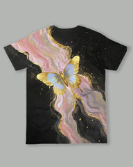 Women's Plus Size Pink Butterfly Abstract Texture Print Round Neck Short Sleeve Tee