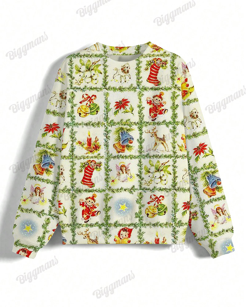 Women's Plus Size Retro Christmas Pattern Print Long Sleeve Sweatshirt