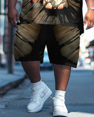Men's Plus Size Street Fashion Abstract Skull Print T-Shirt Shorts Suit