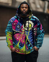 Men's Casual Street Plus Size Graffiti Alphabet Zipper Hoodie