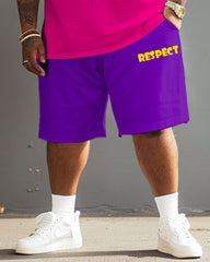 Men's Plus Size Street Fashion Pop Art Respect Alphabet Print T-Shirt Shorts Set