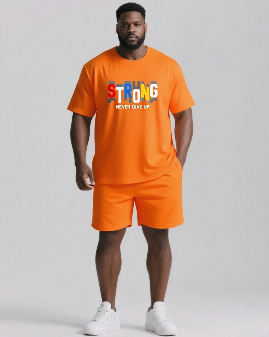 Strong Hearts Never Give Up Men's Big and Tall Colorful Lettering Short Sleeve T-shirt 2-Piece Set
