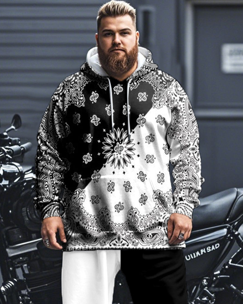 Personalized Color Matching Cashew Flower Hooded Sweatshirt Large Size Men's Suit