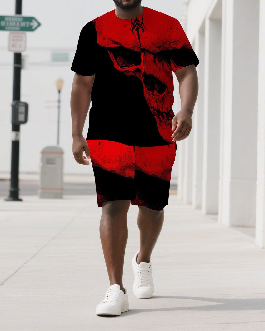 Let The Red Skull Awaken Your Courage Men's Skull Print Big & Tall Short Sleeve T-shirt and Shorts Set