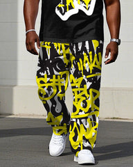 Men's Plus Size Street Fashion Graffiti Chest "K" Print Short Sleeve T-Shirt Trousers Suit