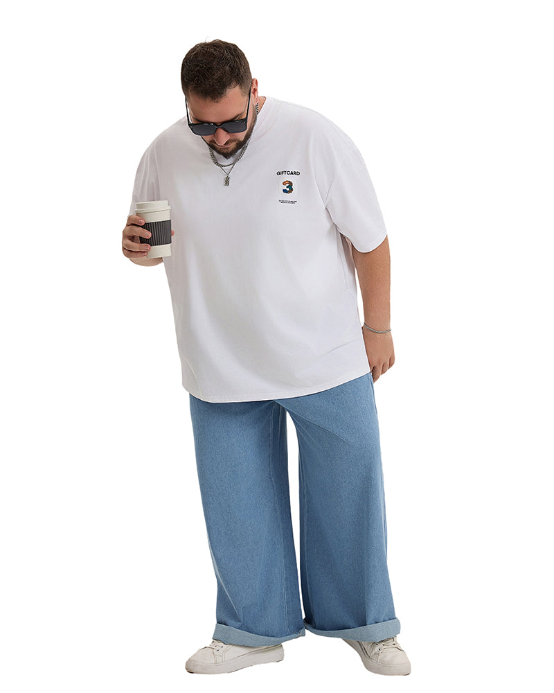 Plus Size Men's Daily Casual All-match Washing Water Pure Blue Denim Trousers