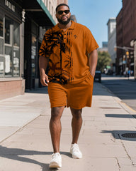 Big & Tall Men's Hawaiian Coconut Stripe Print Short Sleeve Polo Shirt Shorts Suit