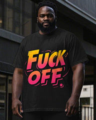 Men's Big Size Simple Gradient FUCK OFF Letter Printed Short Sleeve T-shirt Pants Set