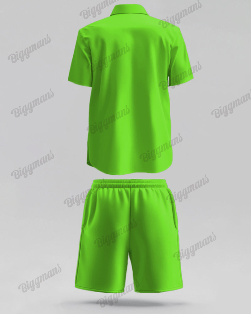 Men's Big & Tall Christmas Green Santa Cosplay Printed Short Sleeve Shirt Shorts Set