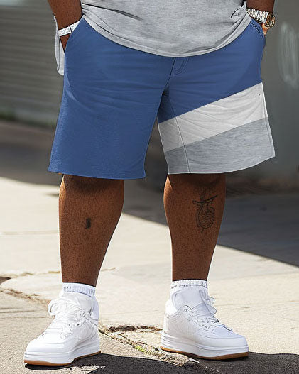 Street Simple Blue Color Block Printing Big Guy's Set