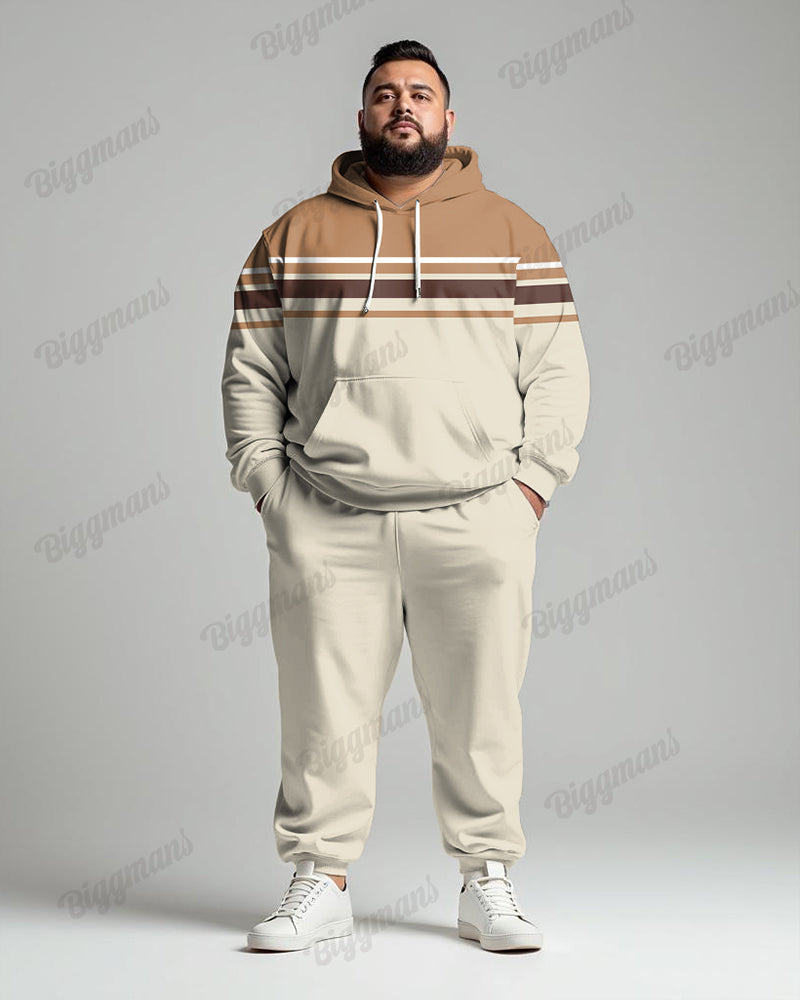Simple Autumn And Winter Color Number Colorblock Striped Men's Plus Size Hoodie Suit