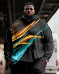 Men's Plus Size Casual Hip Hop Aurora Black Graphic Hoodie Two-Piece Set