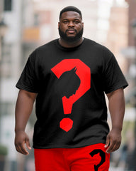 Men's Plus Size Black Red Question Mark Printed Short Sleeve T-shirt Shorts Suit