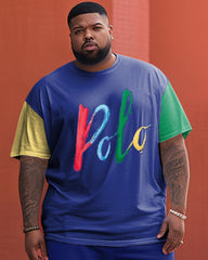 Men's Big & Tall Splicing Polo Printed Two-Piece Set