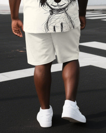 Men's Simple Sketch Puppy Illustration Back Print Big & Tall Short-Sleeve T-shirt Summer Set