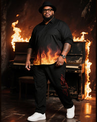 Big Boy Essential 2025 Fashion Popular Art Flame Burn Mark Long Sleeve Shirt Trousers Suit