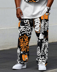 Men's Big & Tall Street Graffiti Design "B" Stereoscopic Projection Printing Short Sleeve T-Shirt Trousers Set