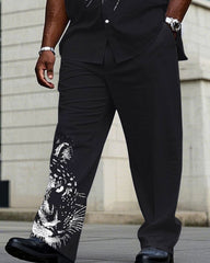 Men's Plus Size Black Purple Shoulder 3D Leopard Print Short Sleeve Shirt Trousers Suit