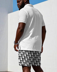 Daily Leisure Vacation Big-name Flower Stitching Short Sleeve POLO Shorts Suit Men's Plus Size