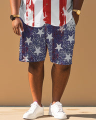 Men's Plus Size Independence Day Flag Splash Ink Stars Print Short Sleeve Shirt Shorts Suit