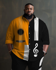 Big Guys Fun Guitar Notes Print Long Sleeve Lapel 2 Shirt Set