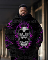 Big & Tall Men's Flame Purple Skull Graffiti Hoodie Two Piece Set
