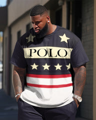 Sports Star POLO Big Men's  Short-Sleeved Trousers Casual Two-Piece Set