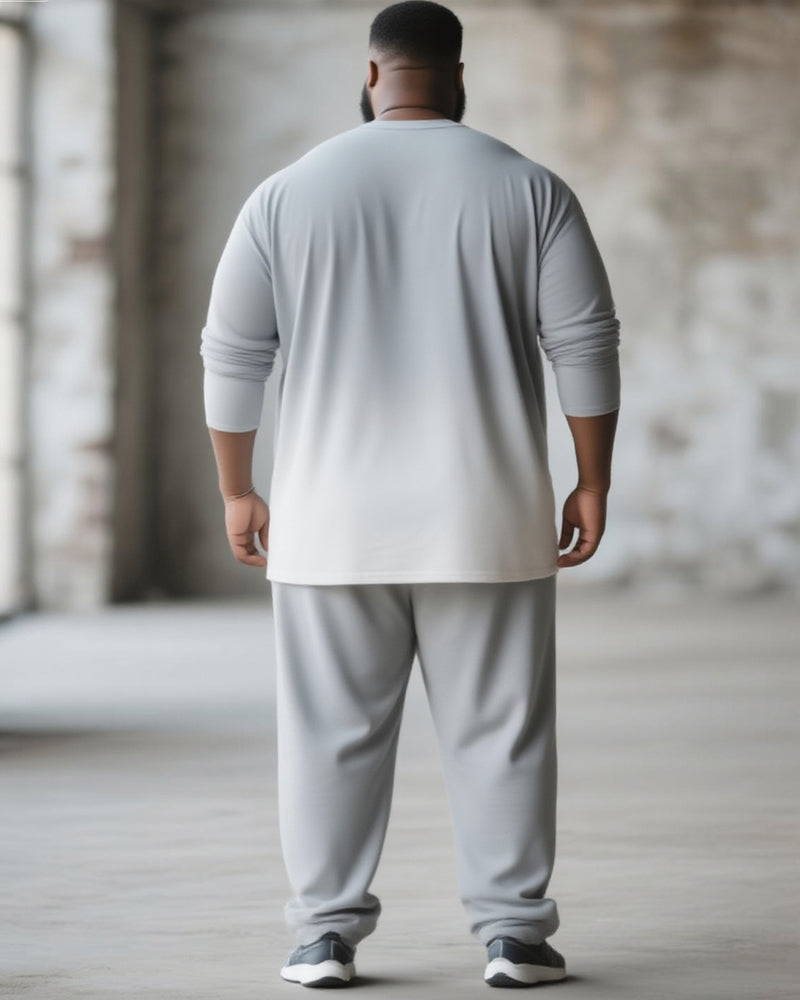 Big & Tall Men's Gray Gradient Number 7 Printed Long Sleeve T-Shirt Pants Suit