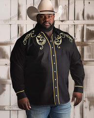 Men's Big and Tall Western Embroidered Print Long Sleeve Shirt