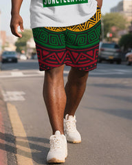 Men's Plus Size Juneteenth Alphabet Print Henley Collar Short Sleeve T-Shirt Shorts Suit