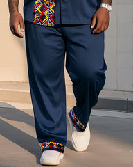 Big Boy Must-Have Retro Impression Totem Print Short Sleeve Shirt Trousers Suit
