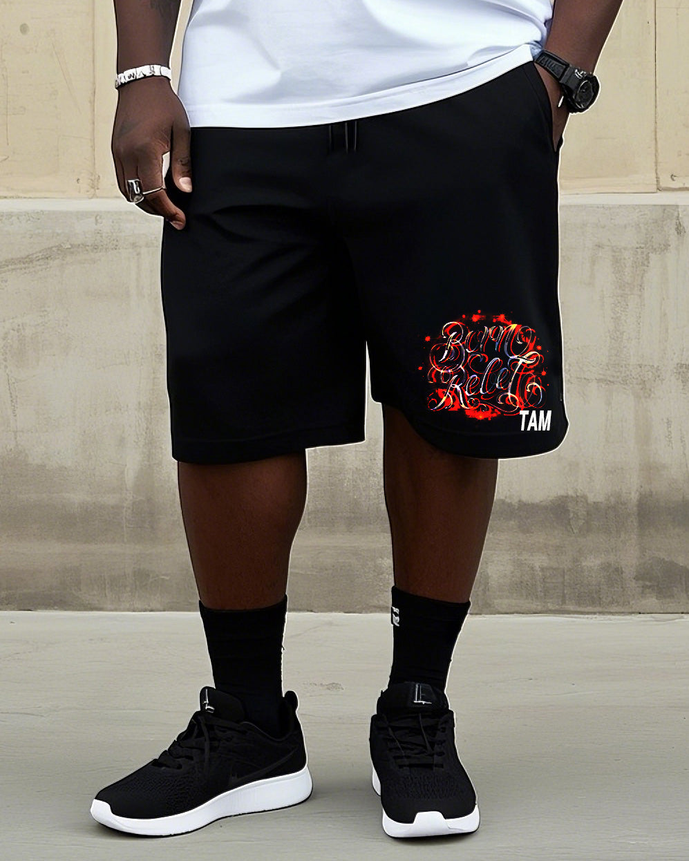 Big Man Street Fashion Handmade Art Personality Graffiti Short Sleeve T-Shirt Shorts Suit