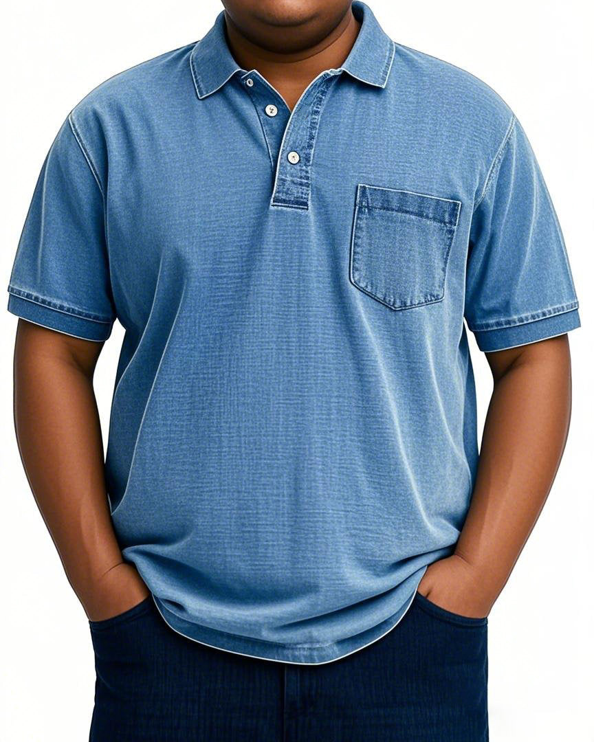 Men's Plus Size Washed Denim Pockets Short Sleeve T-Shirt