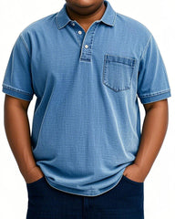 Men's Plus Size Washed Denim Pockets Short Sleeve T-Shirt