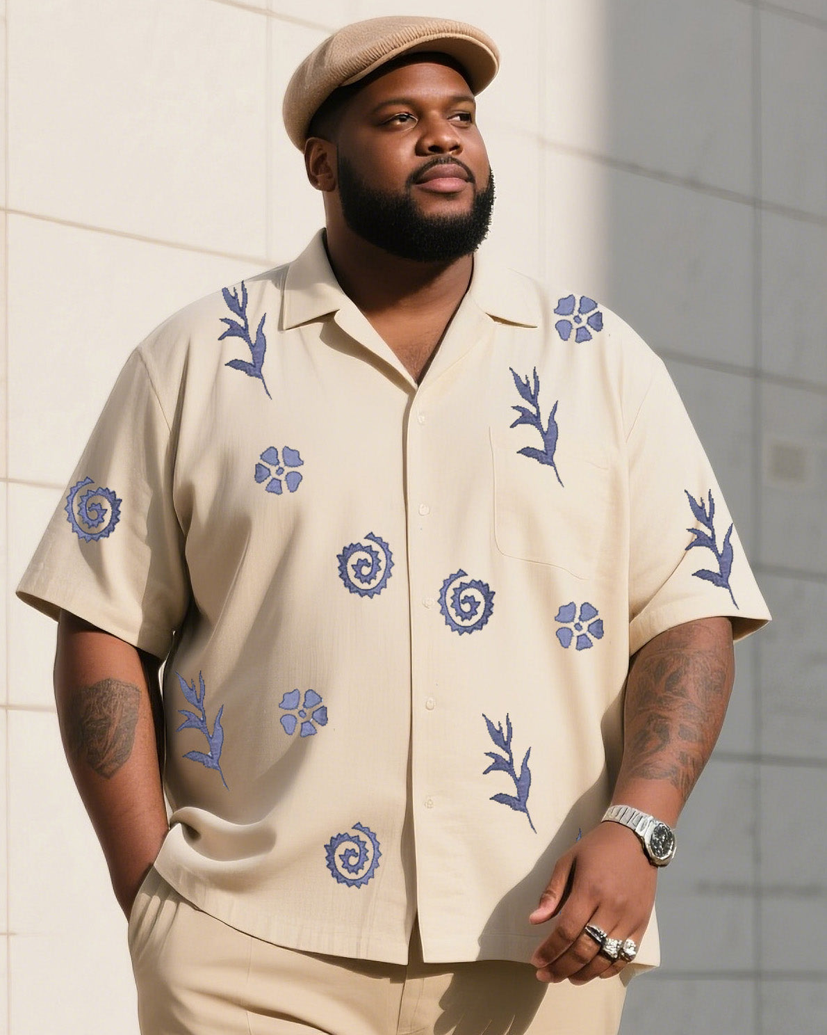 Big Boy Vintage Apricot Creative Printed Short Sleeve Shirt Trousers Suit