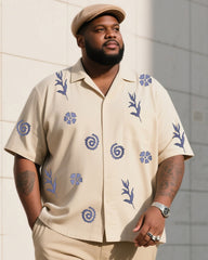 Big Boy Vintage Apricot Creative Printed Short Sleeve Shirt Trousers Suit