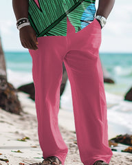 Men's Plus Size Hawaiian Exaggerated Plant Print Short Sleeve Shirt Trousers Set