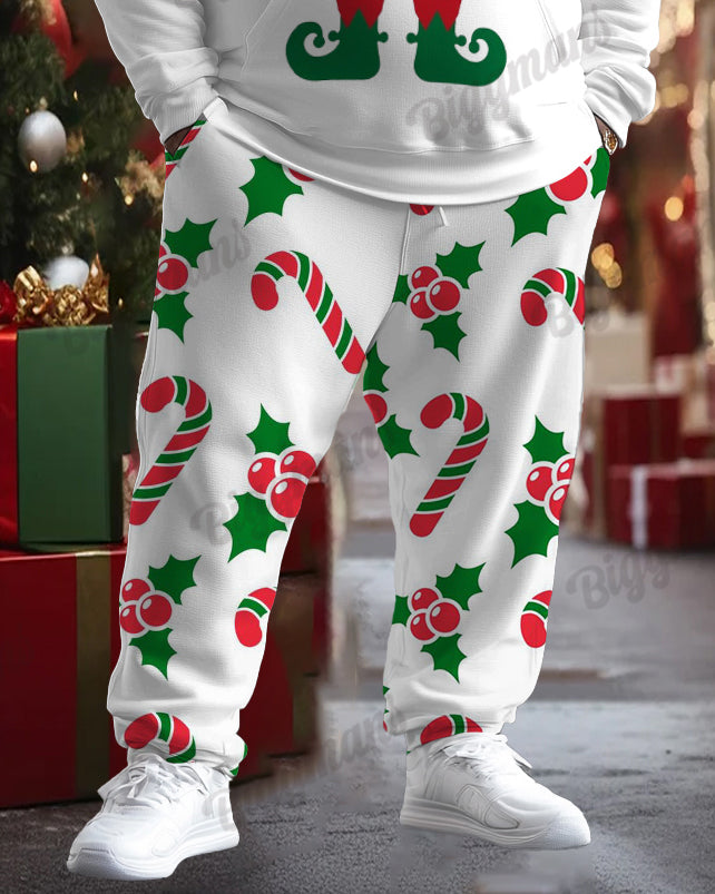 Men's Funny Christmas Elf Suit Print Big Size Hoodie Set