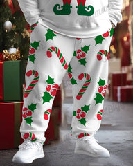 Men's Funny Christmas Elf Suit Print Big Size Hoodie Set