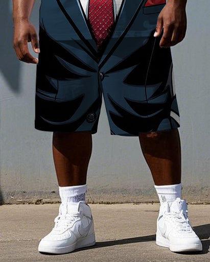 Big & Tall Men's Cartoon Gorillas in a Suit Daily Casual Short Sleeve T-shirt 2-Piece Set