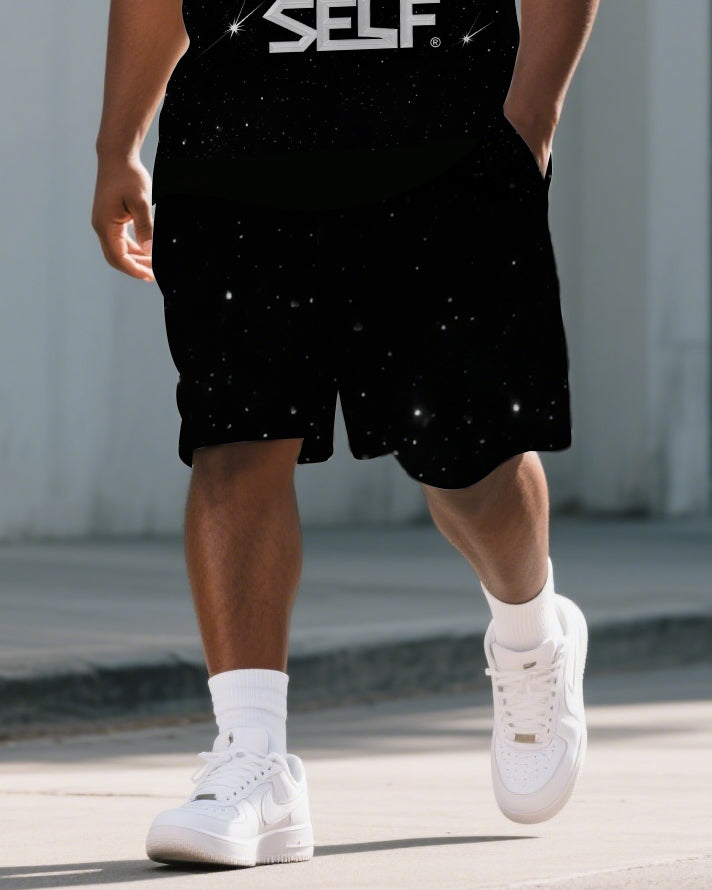 Big Men's Simple PRISON Theme Lettering White Collar Short Sleeve Polo Shirt Shorts Set