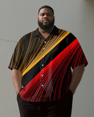 Men's Plus Size Yellow Red Color Block Line Geometric Printing Short Sleeve Shirt Trousers Suit