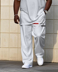 Men's Big & Tall Casual White Chest Printed Short-sleeved T-shirt Trousers Set