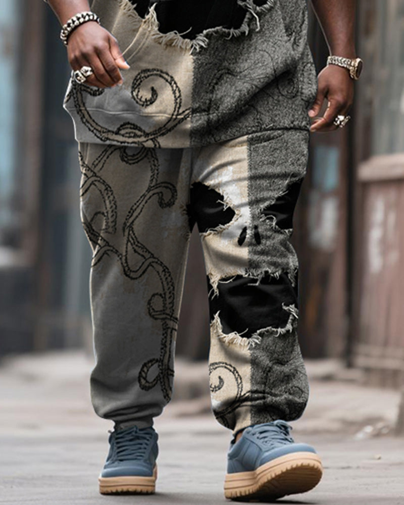 Big & Tall Men's Halloween Khakis Skull Face Contrast Stitching Print Hoodie Suit
