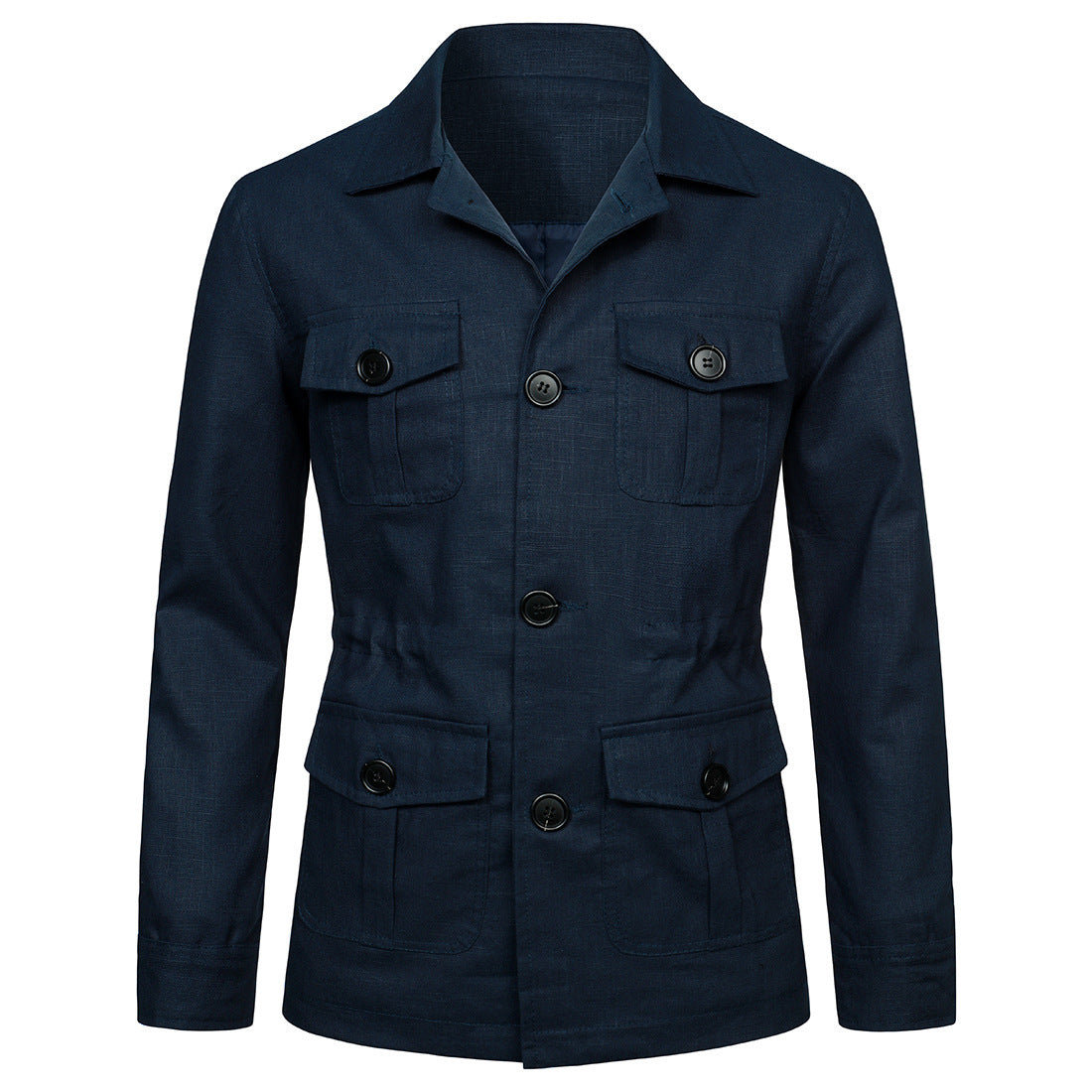 M-5XL Men's Casual Linen Jacket With Laps And Multi-Pockets