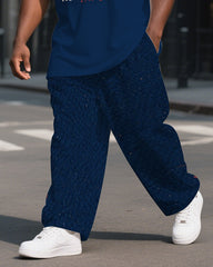 Men's Trendy Fair Trade Printed Big & Tall 2-piece Casual Short Sleeve T-Shirt Pants Suit