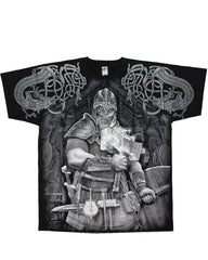 Plus Size Black Printed T-shirt With Quake Mjolnir Pattern Black T-shirt. Printed Front And Back