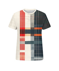 Men's Plus Size Casual Black And Red Geometric Plaid Print Henry Collar Button Short Sleeve T-Shirt