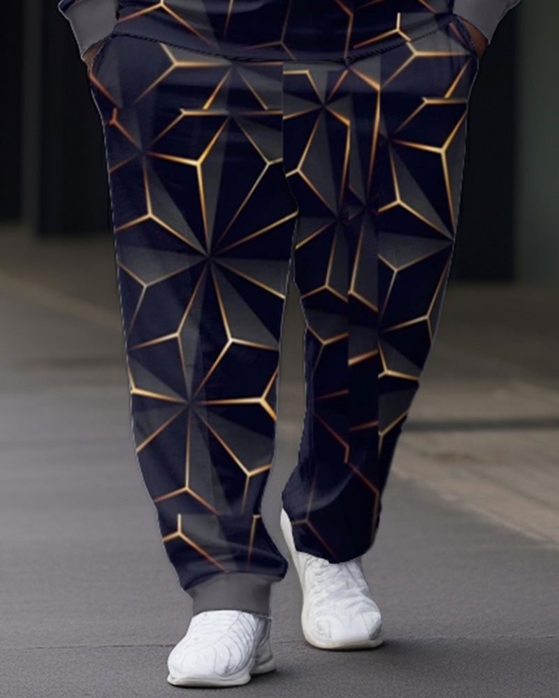 Men's Big & Tall Abstract Graphic Zip Polo Shirt & Pants Two Piece Set