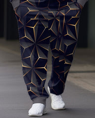 Men's Big & Tall Abstract Graphic Zip Polo Shirt & Pants Two Piece Set